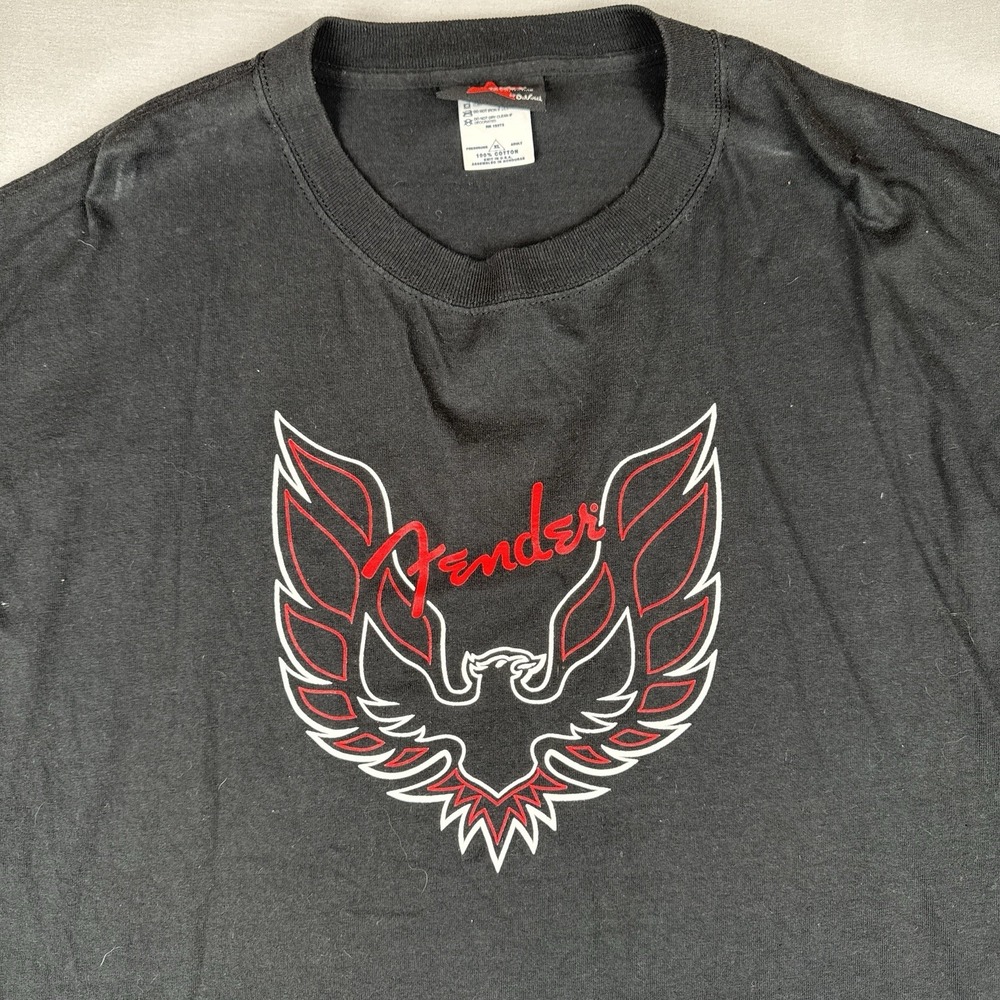 Vintage 90s Fender Guitar T Shirt Eagle Flames Logo Black XL USA